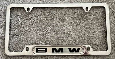 VINTAGE Genuine BMW Polished Stainless Steel License Plate Frame Bracket Car - Image 1 of 3