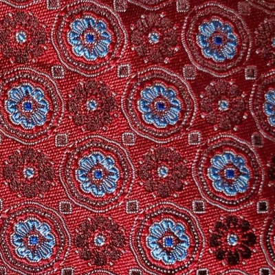 CANALI ~ CORBATA DE VESTIR DE SEDA PARA HOMBRE ~ ROJO Y AZUL ~ FLORAL / MEDALLÓN ~ 60" Foto 1 de 4