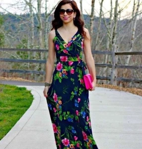 Le Lis Stitch Fix Ranada Navy Floral Faux Wrap Maxi Dress Sleeveless V Neck M - Picture 1 of 10