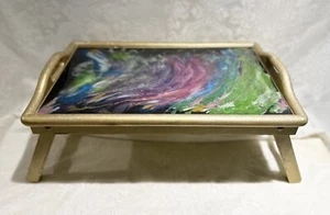 Epoxy Resin Art Bed Tray Breakfast Serving Table Laptop Desk Table Folding Legs - Picture 1 of 12
