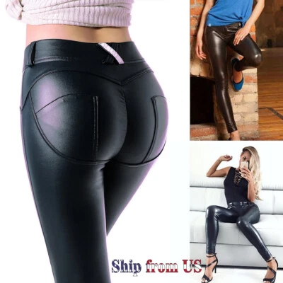 Faux PU Leather Leggings Butt Lift Skinny Pants Trousers Stretch Size S - 5XL - Image 1 of 4