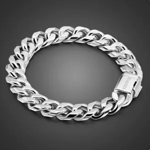 Bracciale uomo argento sterling 925 spessore 10 mm grande Miami cuban curb chain maglia - Foto 1 di 8