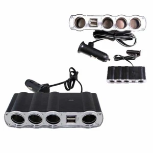 60W Dual USB Car Cigarette Lighter 4 Sockets Splitter Power Adapter Charger 12V - Picture 1 of 15