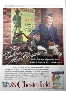 PRINT AD 1942 Chesterfield Cigarettes Deanne Fureau WWII Buy War Savings Bonds - Bild 1 von 1