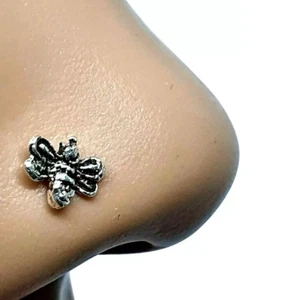 Insetto borchia naso ape 22 g (0,6 mm) argento sterling 925 L gioielli per il... - Foto 1 di 12