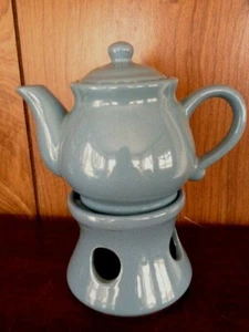 Blue Tea pot Warmer Ceramic Burner Tealight Candle Holder Taiwan 6" - Picture 1 of 4