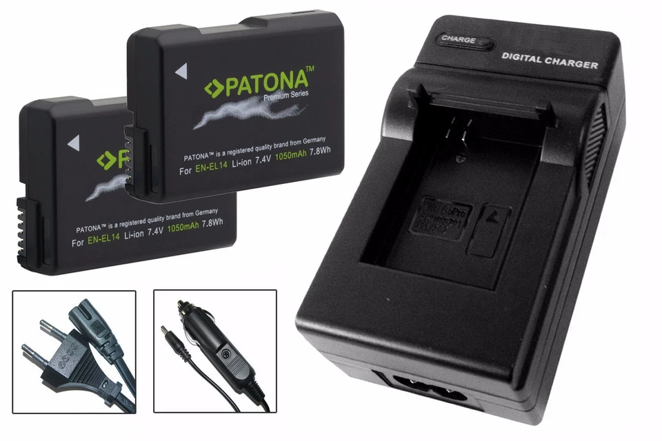 AKKU: PATONA 2x Batería Premium + Cargador para Nikon D5100, D5200, D5300, D5500, D5600 - EN-EL14