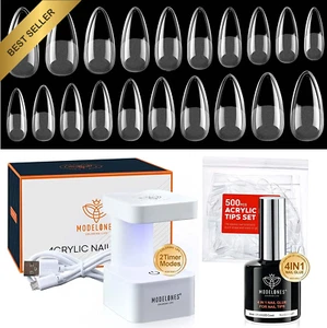 Upgraded Gel X Nail Kit 4in1 Glue 500 Almond Tips LED Lamp Gift - Picture 1 of 12
