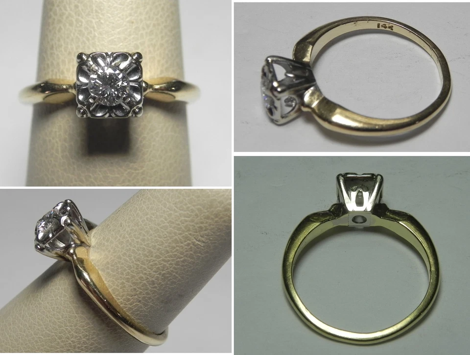 V402 Estate Solid 14K Yellow Gold Diamond Solitaire Engagement Ring, Sz 6.25 - Image 1 of 1