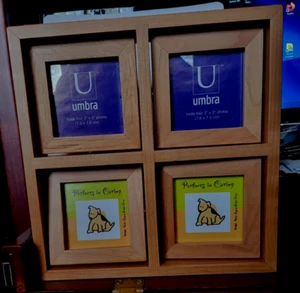 Umbra Wood "Pivot" Photo Frame for 8 Pictures- Holds 3"x3" pictures - Picture 1 of 6
