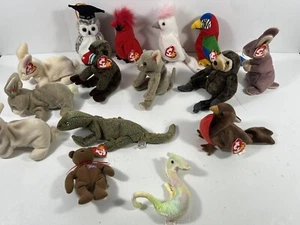 TY BEANIE BABYS - 15 verschiedene Tiere 5 fehlende Etiketten, siehe Fotos. - Bild 1 von 1