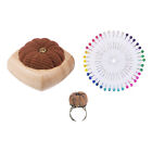 Wooden Base Needle Pincushions with Finger Ring and 40Pcs Sewing Pins Brown