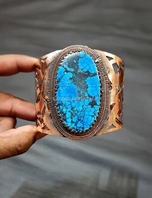 Vintage Tibetan turquoise Wire Wrapped Copper Jewellery Cuff Adjustable Bangle - Image 1 of 4