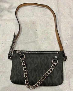 Michael Kors MK Signature Logo Belt Bag Pouch Wristlet Fanny Pack Leather Clutch - Picture 1 of 7