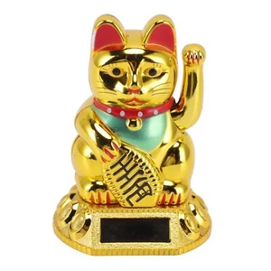 Gato de la suerte gato guiño solar 8 cm oro Maneki Neko gato guiñando el ojo amuleto de la suerte - Imagen 1 de 12