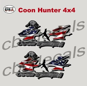 Coon Hunter American Flag 4x4 Truck Bed Decal Sticker Truck Decal Set of 2 - Picture 1 of 1