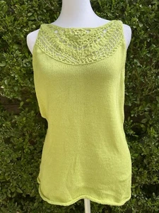 Hand Knit Green Sweater Tank Top RICO Cotton Peasant Beach Sz Medium - Picture 1 of 14