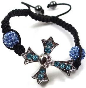 Pulsera Shambhala Calavera Cruz con Cuentas Pavimentadas de Zafiro Estrás Aqua - Imagen 1 de 3