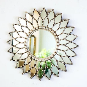 Peruvian Silver Leaf Wood Round Mirror 17.7" for home Wall art decor living room - Picture 1 of 6