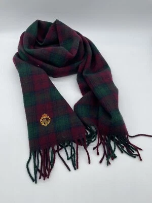 VTG Lauren Ralph Lauren Lambswool Scarf Scotland Wine/Green Herringbone - Image 1 of 4