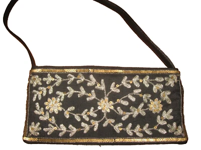 Bolso de Mano EXPRESS Bordado Negro Dorado Lentejuelas Vintage Y2K Boho Hippy Foto 1 de 4
