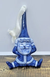 Holanda Delft Cerámica Azul Elfo Papá Noel Adorno de Navidad Sentado De Colección 5" - Imagen 1 de 9