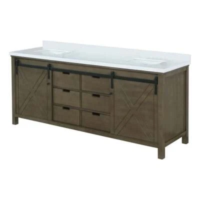 Tocador doble con tapa de cuarzo Lexora Home Marsyas 84" en marrón rústico Foto 1 de 4