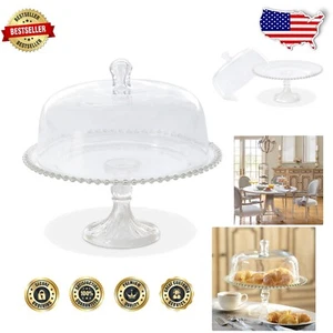 Mouth-Blown Clear Glass Cake Stand with Elegant Dome for Weddings & Birthdays - Picture 1 of 7