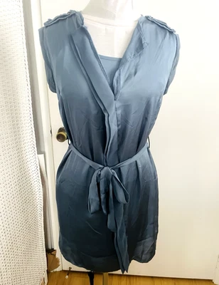 Vestido recto midi azul Wedgwood talla S sedoso doble capa elegante trabajo sin mangas Foto 1 de 4