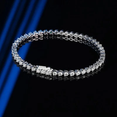 Round Cut VVS1/D Moissanite 3 Prong Tennis Chain Bracelet 925 Sterling Silver - Image 1 of 4