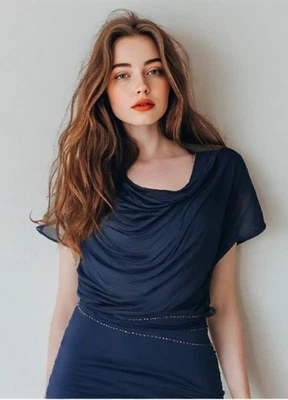 Alice + Olivia Base Dress Mini Blouson Drape Cowl Neck Stretch Blue Size X-Small - Image 1 of 4