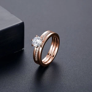 Damen Solitär Ring Cubic Zirkonia AAA Rhodiniert Echt vergoldet Hochglanzpoliert - Picture 1 of 11