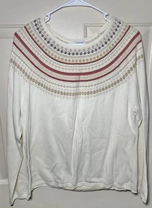 Izod Cream Sweater with Red and Brown Accents L/XL - Picture 1 of 4