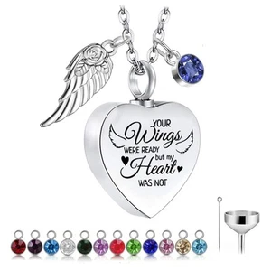 Heart Urn Necklace for Ashes with 12 Birthstones, Cremation Ashes Jewelry Kee... - Picture 1 of 7