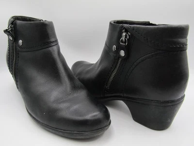 Clark's Black Leather Ankle Boots with Side Zip. Size 10 M. - Image 1 of 4