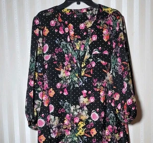 Torrid 3 Mini Studio Crepe De Chine Shirt Dress Black Floral Polkadots EUC - Picture 1 of 9