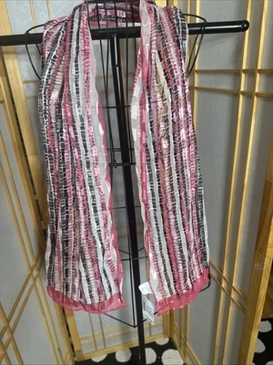 Bufanda rectangular Christopher & Banks rosa blanco y negro 60x13 nueva con etiquetas Foto 1 de 4