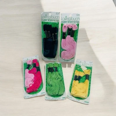 Vintage Loving Touch Embroidery Floss Lot Of 16 Skeins Black Pink Yellow Green - Image 1 of 4