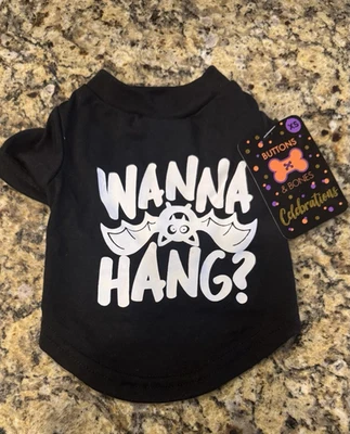 Celebraciones Botones y Huesos Halloween Mascota Disfraz Camiseta "¿Quieres Colgar?" Talla XS Foto 1 de 2
