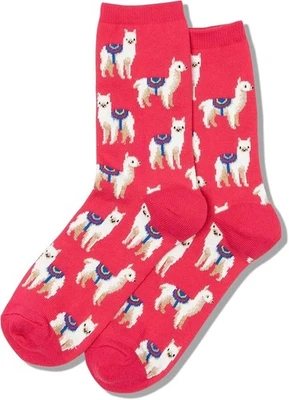 Meias Hot Sox unissex lhama rosa tripulação um par serve para tamanhos 9-11 novas com etiquetas - Imagem 1 de 4