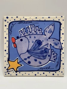 Vintage Diane Artware Ceramic Trivet Tile Fish Fairy 6” Come Dream w/ Me - Picture 1 of 8