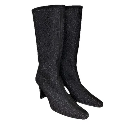 Botas Stuart Weitzman Feminina 7.5AA Preta Renda Recorte Camurça Salto Médio da Panturrilha Gótico - Imagem 1 de 4