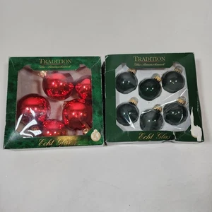 Vintage Tradizione Tedesca Vetro Baubles x12 - Rosso e Verde Decorazioni Natalizie - Foto 1 di 9