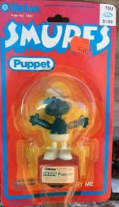Vintage 1980s Smurfs Puppet Plastic Finger Push Puppet Peyo Wallace Berrie NOS - Picture 1 of 7