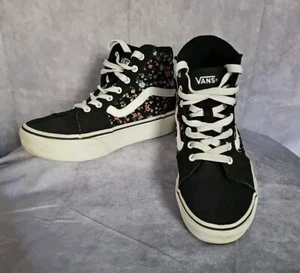 VANS Sk8 Hi Kids Girl's Black Floral Hi Top Sneakers Shoes Size 2 Missy - Picture 1 of 10