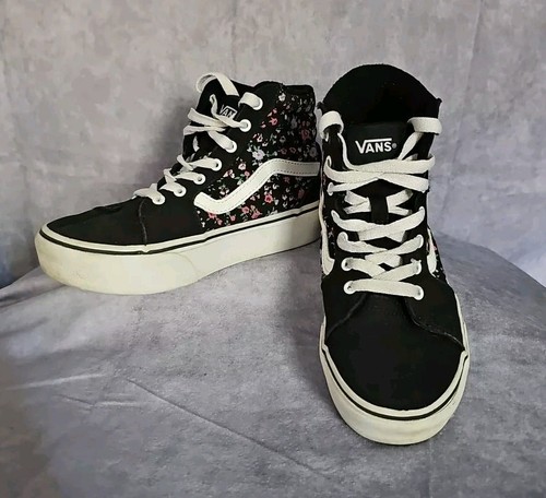 Scarpe sneakers alte VANS Sk8 Hi bambino ragazza nere floreali taglia 2 Missy