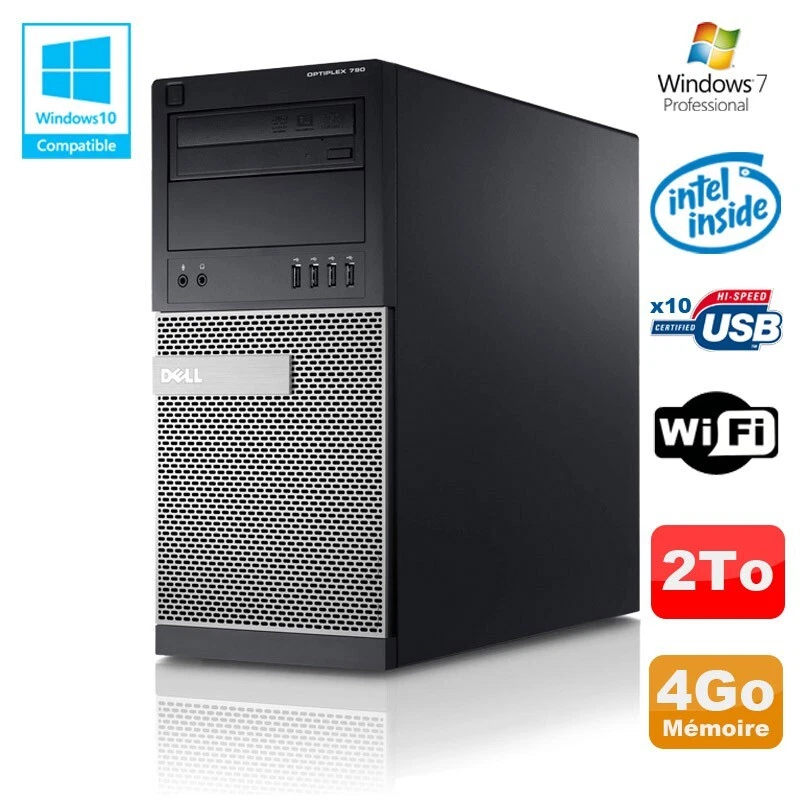 PC tour DELL OptiPlex 790 Intel G630 2,7Ghz 4Go Disco 2000Go DVD Wifi Win 7 - Imagen 1 de 1