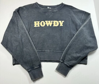 Top corto Chicka-D para mujer "Howdy" boutique occidental gris manga larga talla M Foto 1 de 4