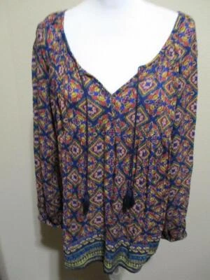 Blusa campesina de manga larga azul marino antigua nueva con etiquetas multicolor para mujer talla grande Foto 1 de 4