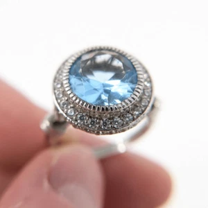 Anillo de plata de ley de corte redondo de 2,70 quilates con halo de zafiro creado en laboratorio - Imagen 1 de 11